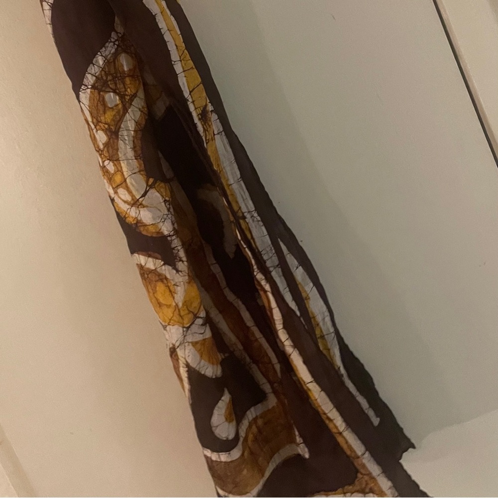 Handprint Made in India Batik Scarf – Brown & Mustard – 68” x 15.5” - Picture 9 of 12